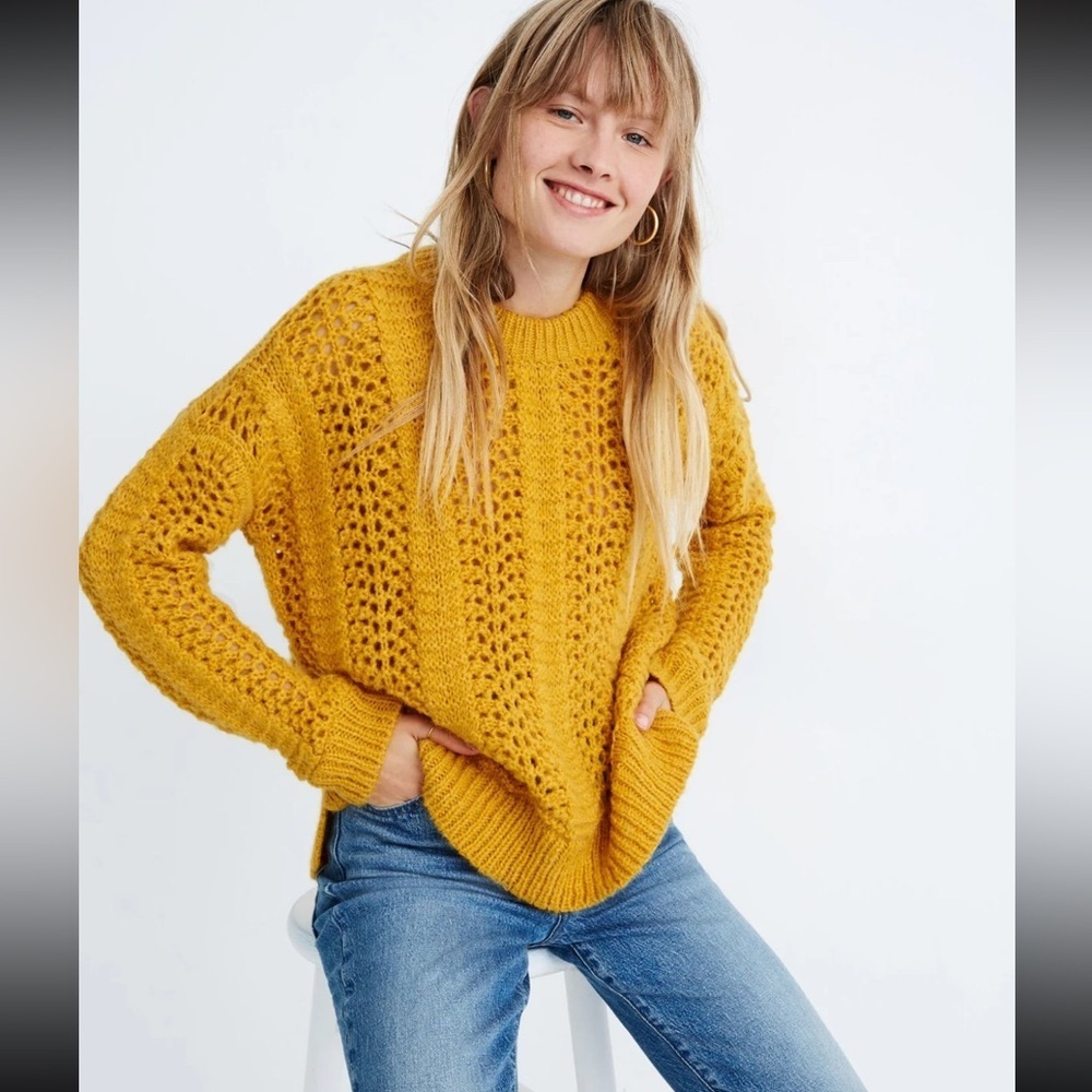 Madewell Windemere Golden Sunset Pointelle Pullover Sweater XS